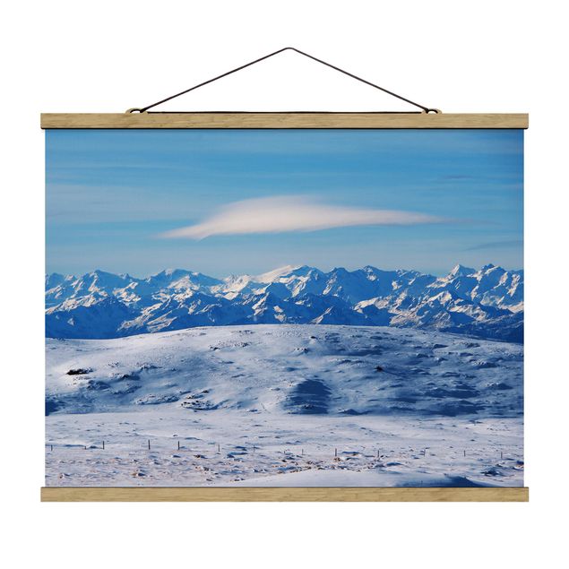 Stoffbild mit Posterleisten - Verschneite Bergwelt - Querformat 4:3