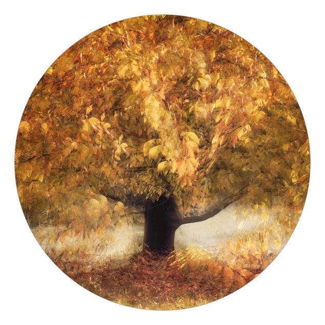 Runde Tapete selbstklebend - Verträumter Baum im Herbst