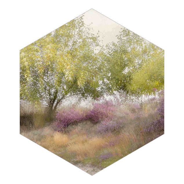 Hexagon Mustertapete selbstklebend - Verträumter Baum im Sommer