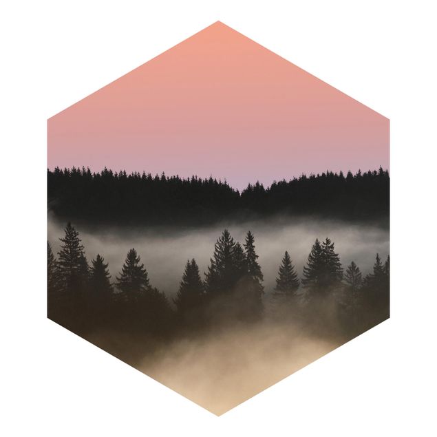 Hexagon Mustertapete selbstklebend - Verträumter Waldnebel