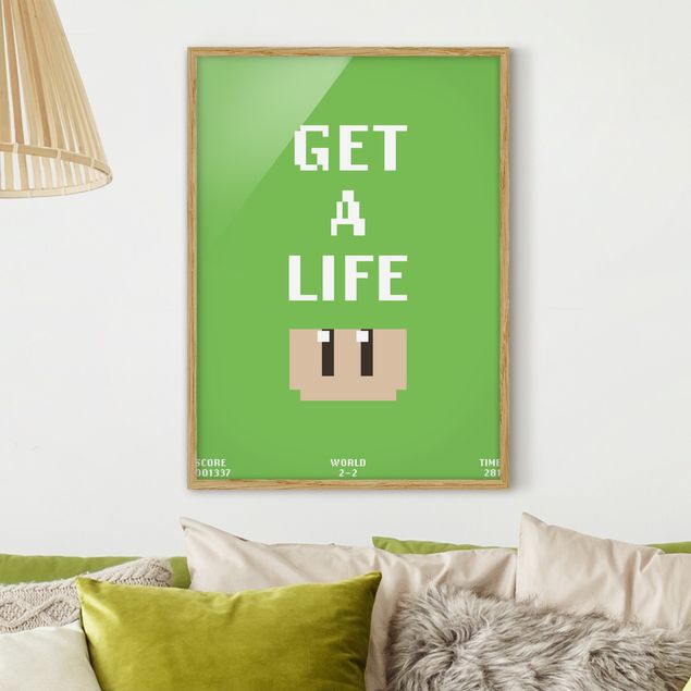 Moderne Bilder mit Rahmen Videospiel Spruch Get A Life in Grün