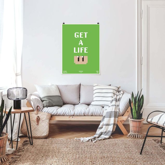 Poster mit Spruch Videospiel Spruch Get A Life in Grün