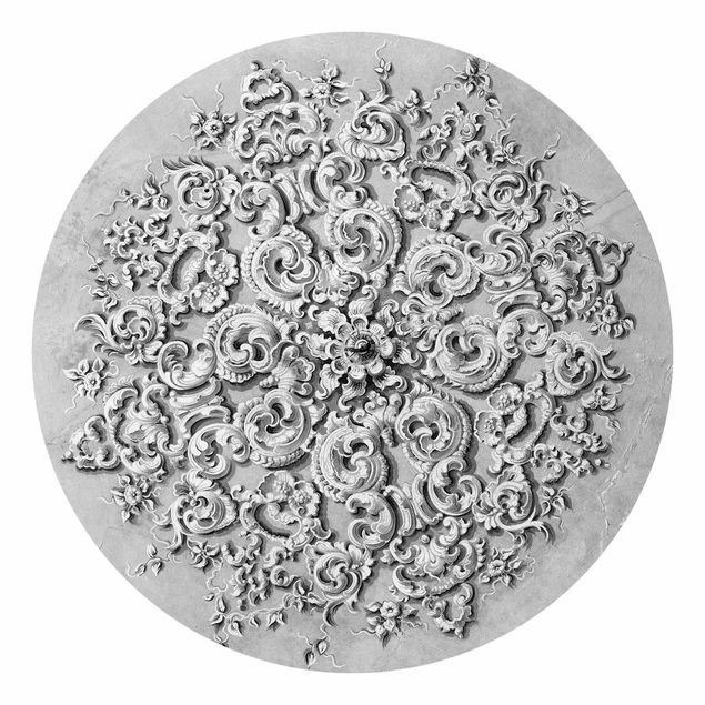Design Tapeten Viktorianische Ornamentik mit Patina in Schwarz-Weiß