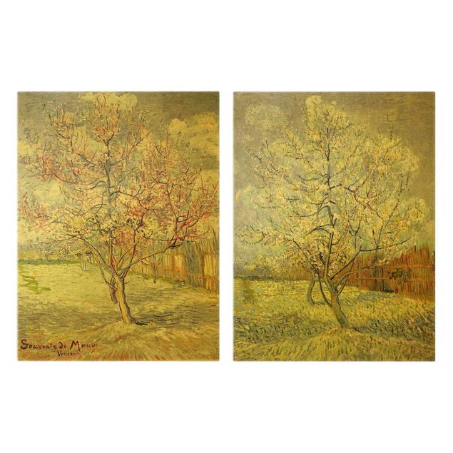 Leinwandbild 2-teilig - Vincent van Gogh - Blühende Pfirsichbäume im Garten