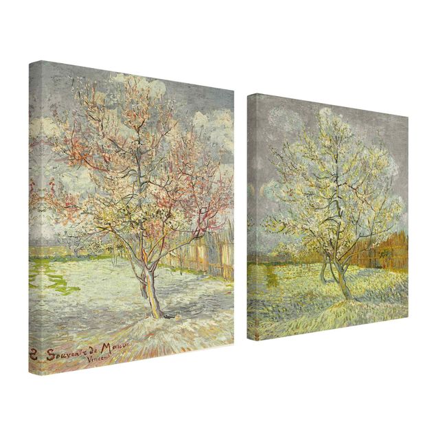 2-teiliges Leinwandbild - Vincent van Gogh - Blühende Pfirsichbäume im Garten