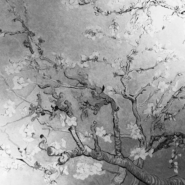 Metallic Tapete  - Vincent van Gogh - Mandelblüte Schwarz-Weiß