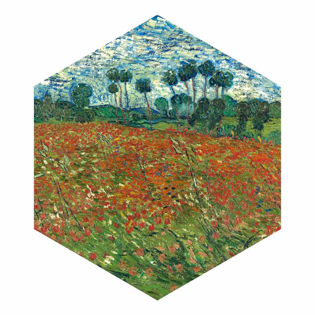 Hexagon Mustertapete selbstklebend - Vincent van Gogh - Mohnfeld