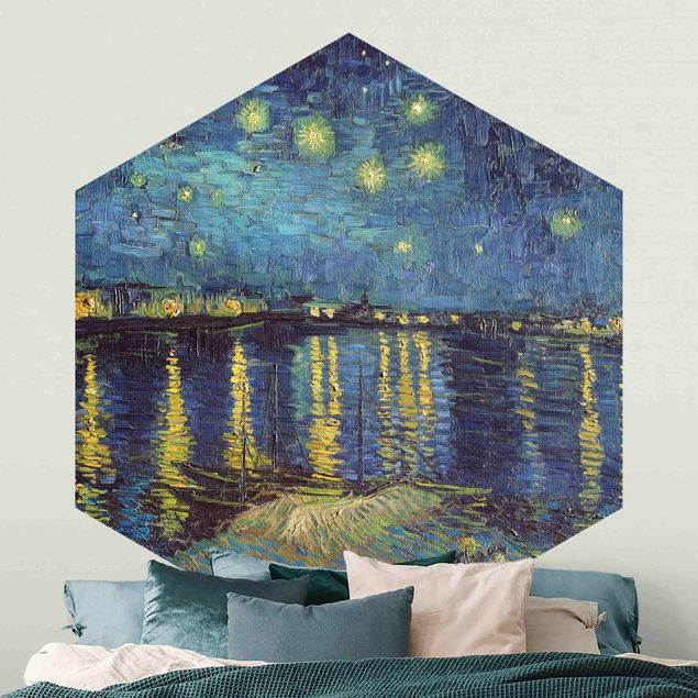 Hexagon Mustertapete selbstklebend - Vincent van Gogh - Sternennacht über der Rhône