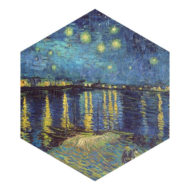Hexagon Mustertapete selbstklebend - Vincent van Gogh - Sternennacht über der Rhône