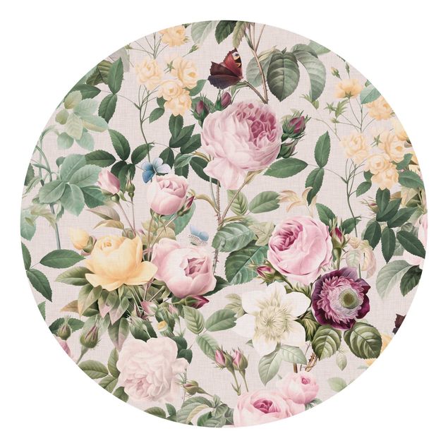 Runde Tapete selbstklebend - Vintage Blumen Illustration XXL