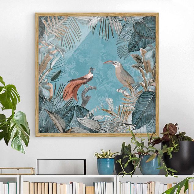 Moderne Bilder mit Rahmen Vintage Collage - Paradiesvögel