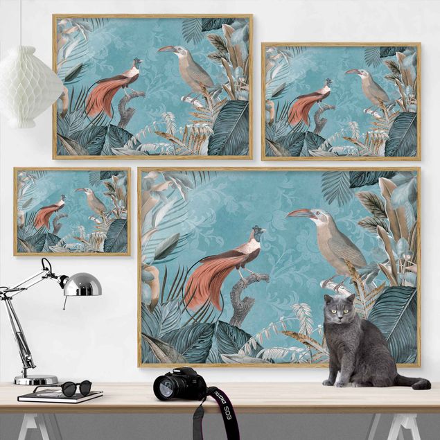 Bilder mit Rahmen Vintage Collage - Paradiesvögel