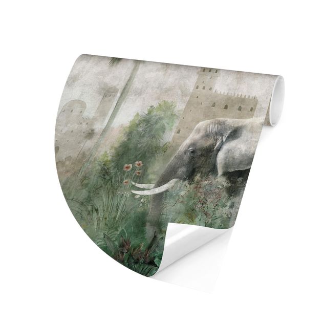 schöne Tapeten Vintage Dschungel Szene mit Elefant