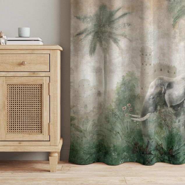 Vorhang Tür Vintage Dschungel Szene mit Elefant
