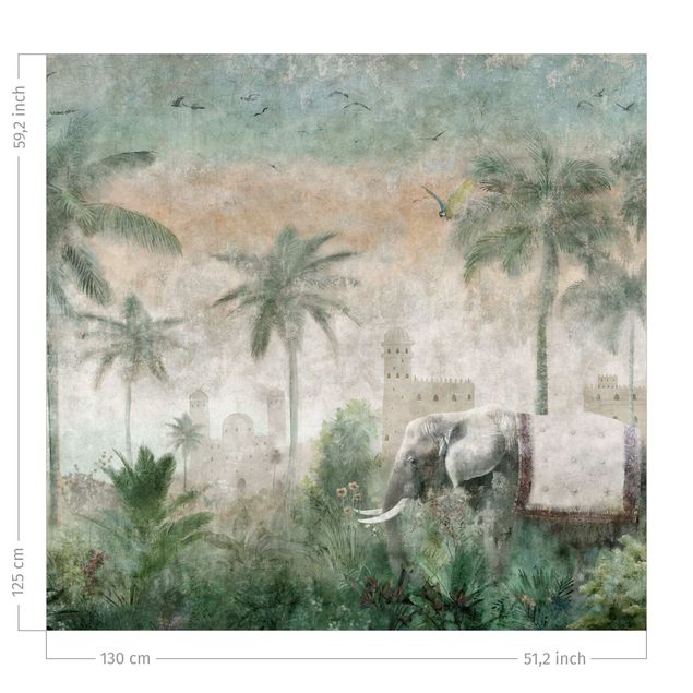 Vorhang Verdunkelung Vintage Dschungel Szene mit Elefant