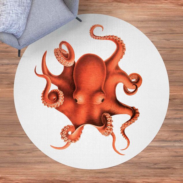 Moderner Teppich Vintage Illustration Roter Oktopus