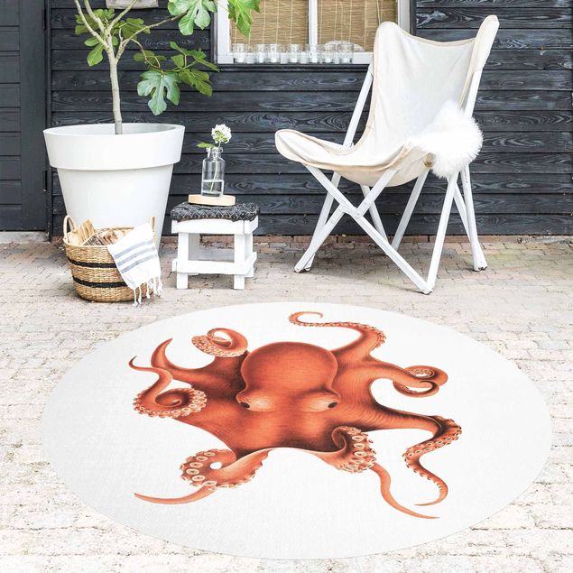 Teppich rot Vintage Illustration Roter Oktopus