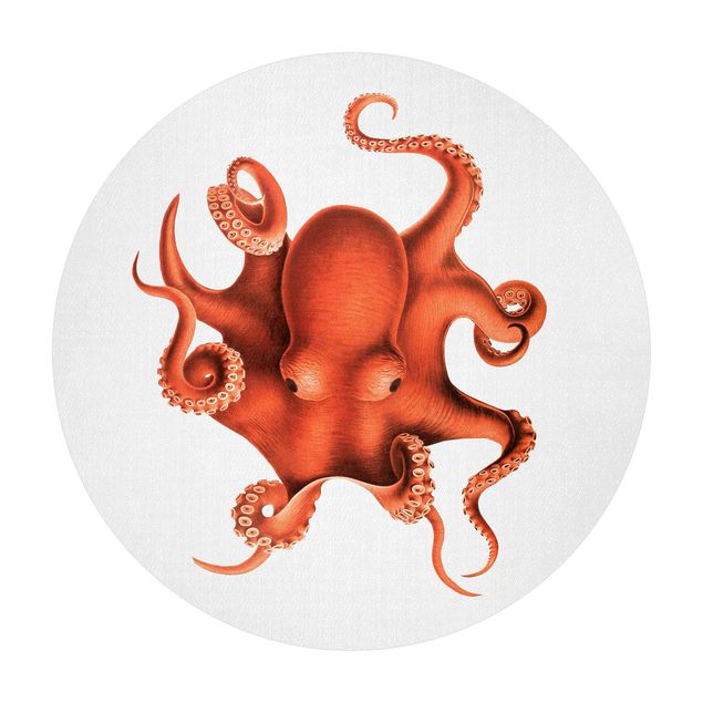 Runder Vinyl-Teppich - Vintage Illustration Roter Oktopus