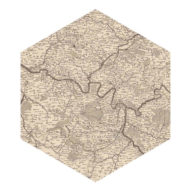 Hexagon Mustertapete selbstklebend - Vintage Karte Frankreich