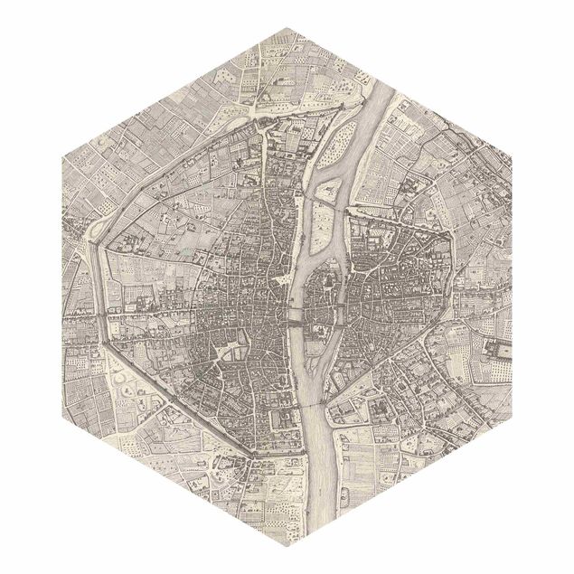 Hexagon Mustertapete selbstklebend - Vintage Karte Paris