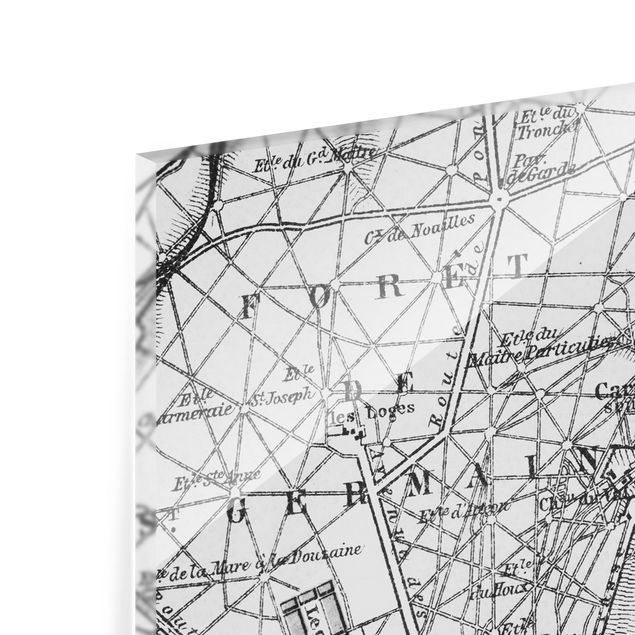 Spritzschutz Glas - Vintage Karte St Germain Paris - Quadrat 1:1