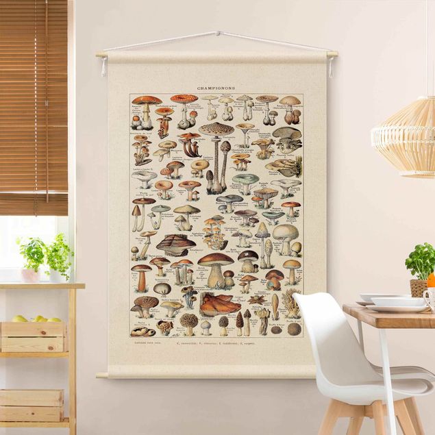 Wandbehang Stoffbild Vintage Lehrtafel Pilze