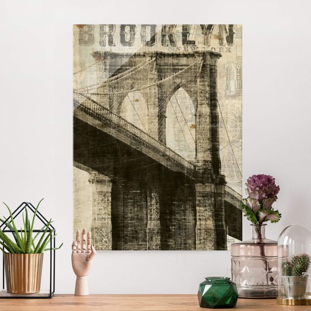 Glasbild New York Vintage NY Brooklyn Bridge