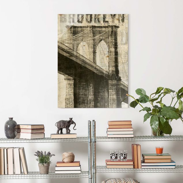 Glasbilder XXL Vintage NY Brooklyn Bridge