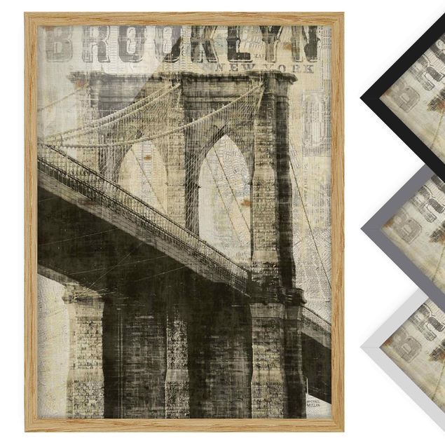 Bild mit Rahmen - Vintage NY Brooklyn Bridge - Hochformat - 1:3