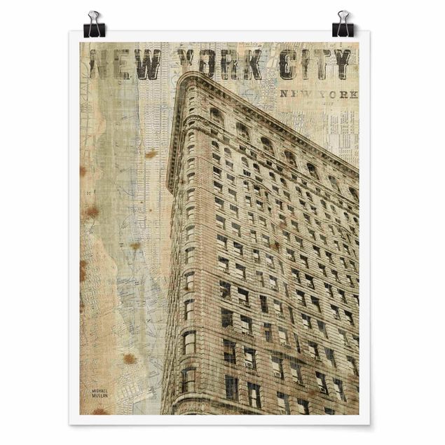 Poster Skylines Vintage NY Flat Iron