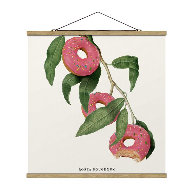 Stoffbild mit Posterleisten - Vintage Pflanze - Donut - Quadrat