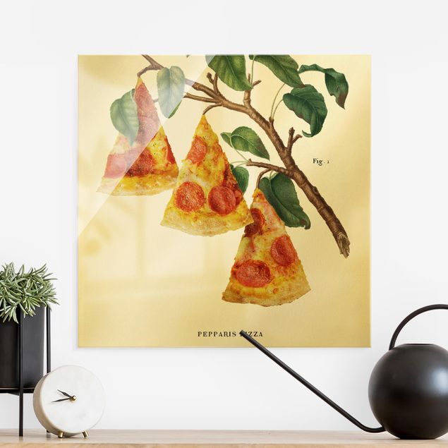 Glas Wandbilder XXL Vintage Pflanze - Pizza