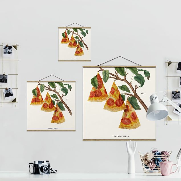 Stoffbild mit Posterleisten - Vintage Pflanze - Pizza - Quadrat