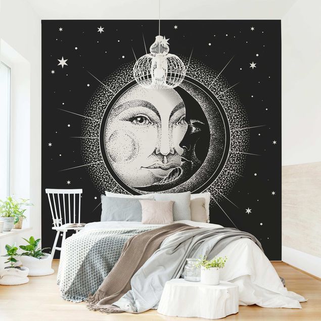 Retro Tapete Vintage Sonne und Mond Illustration