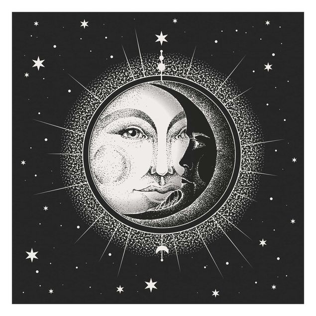 Tapete selbstklebend Vintage Sonne und Mond Illustration