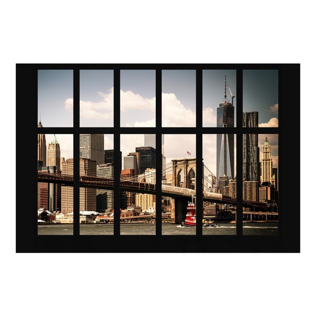 Fototapete Fenster New York Brooklyn Bridge