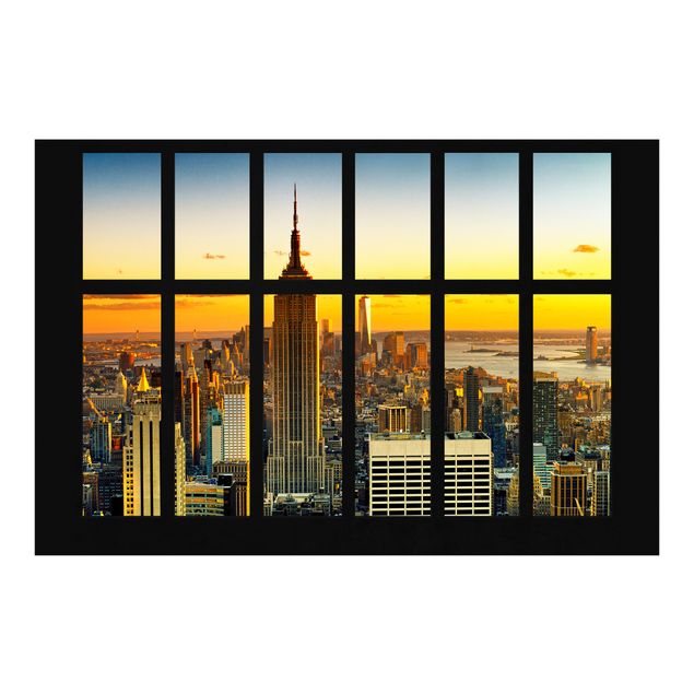Fototapete Fensterblick Manhattan Skyline Sonnenuntergang