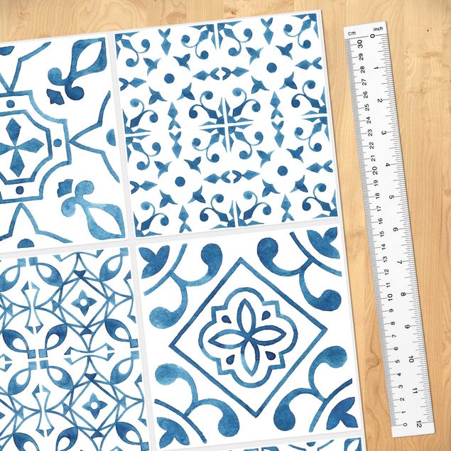 Design Tapeten Fliesenmuster Blau Weiß