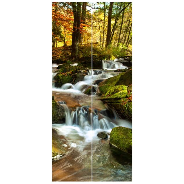 Tapete Natur Wasserfall herbstlicher Wald