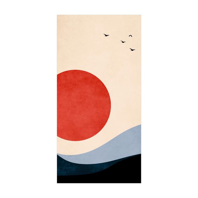 Kubistika Prints Vögel in rotem Sonnenuntergang