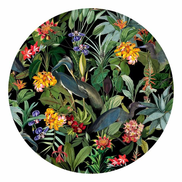 Tapete Natur Vögel mit Tropischen Blumen