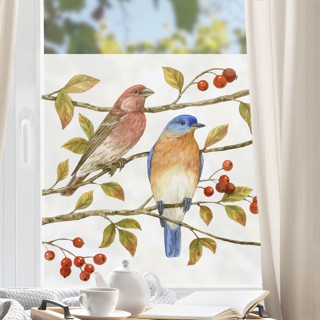 Fensterbilder Tiere Vögel und Beeren - Hüttensänger
