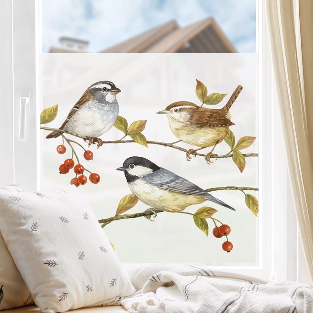 Tier Fensterbilder Vögel und Beeren - Meisen