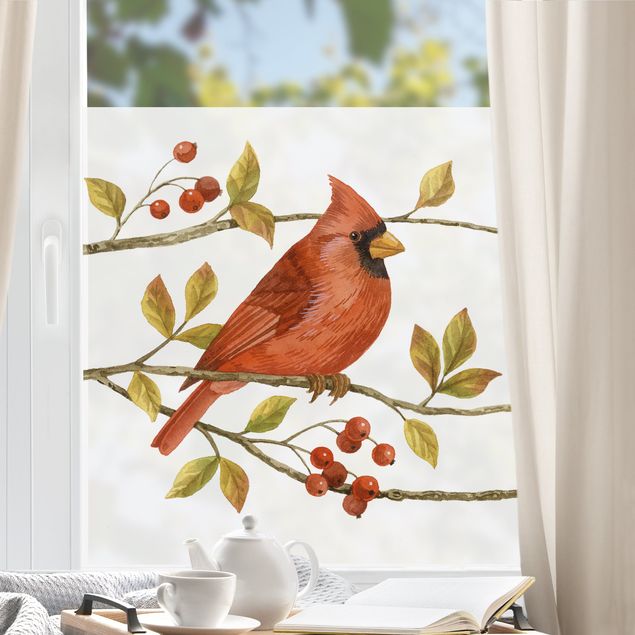 Tier Fensterbilder Vögel und Beeren - Rotkardinal