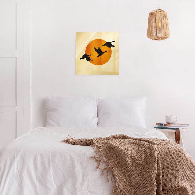 Kubistika Prints Vögel vor gelber Sonne