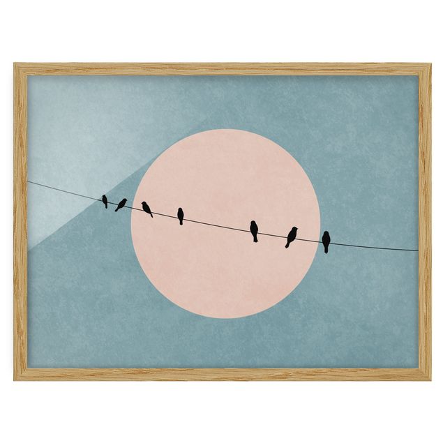 Kubistika Bilder Vögel vor rosa Sonne I