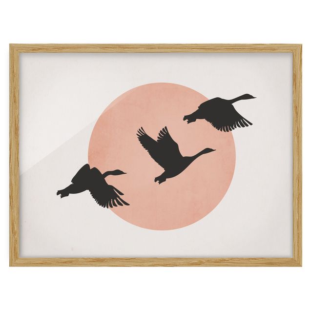 Kubistika Prints Vögel vor rosa Sonne III