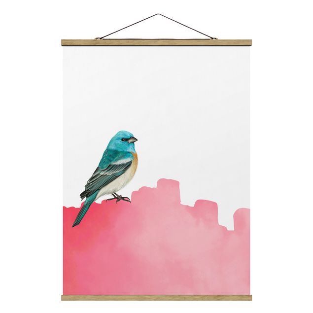 Stoffbild mit Posterleisten - Vogel auf Pink - Hochformat 3:4