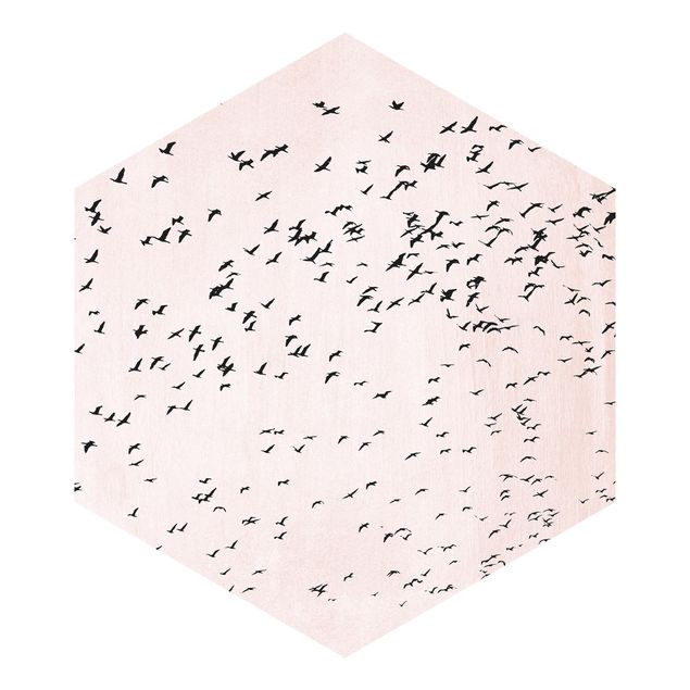 Kubistika Poster Vogelschwarm im Sonnenuntergang