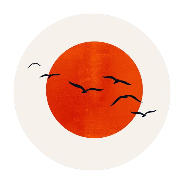 Vinyl-Teppich Vogelschwarm vor roter Sonne I